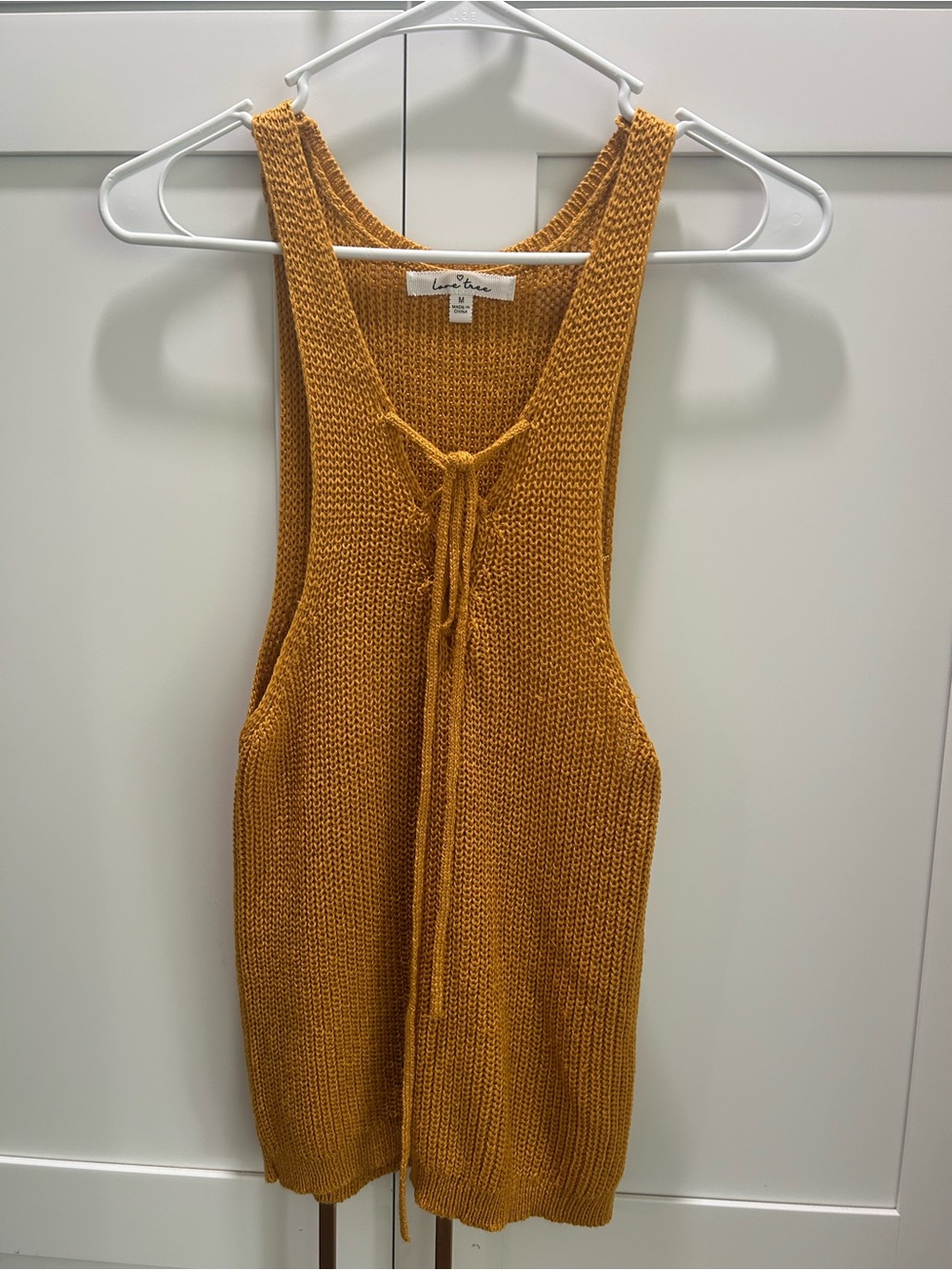 Love Tree Mustard Knit Tie-Front Tank